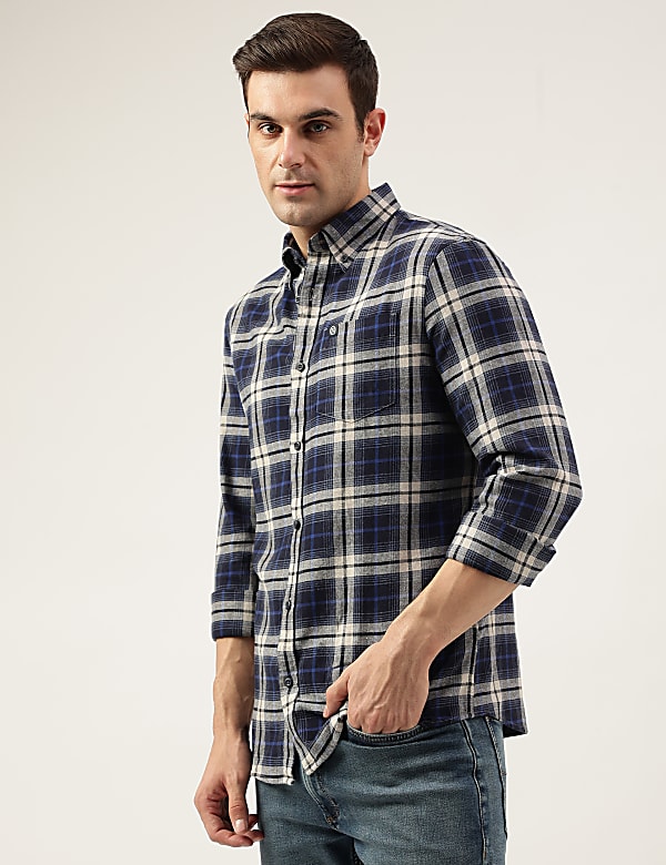 Regular Fit Pure Cotton Checks Button Down Collar Shirt