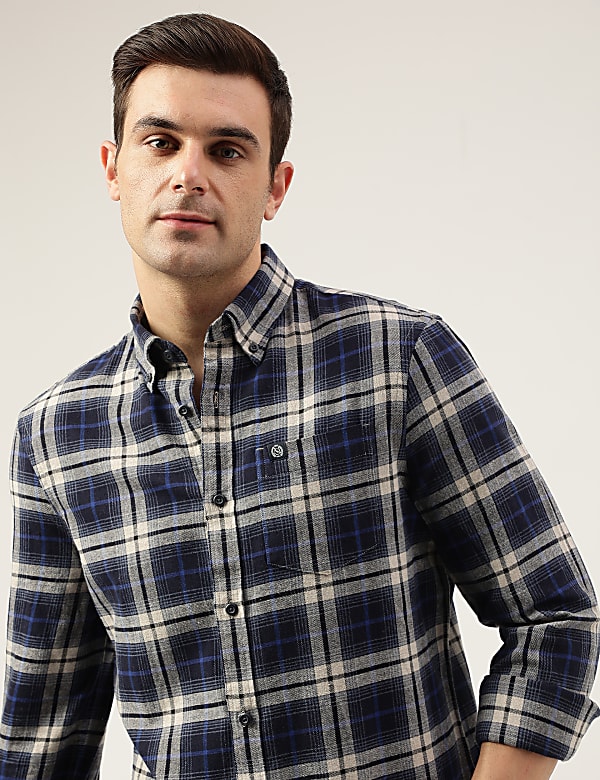 Regular Fit Pure Cotton Checks Button Down Collar Shirt