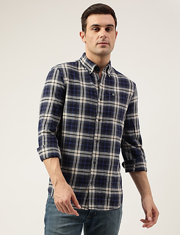 Regular Fit Pure Cotton Checks Button Down Collar Shirt