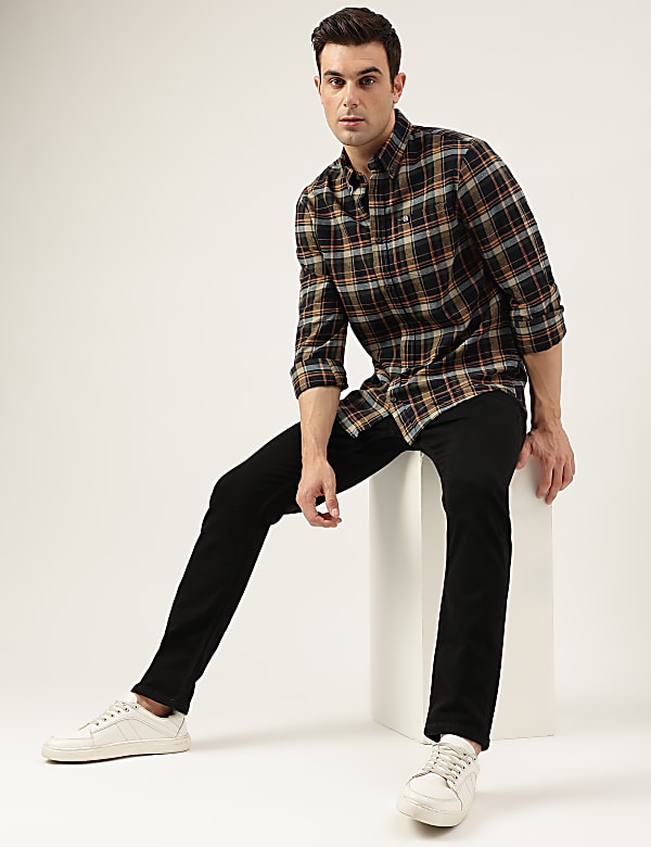 Regular Fit Pure Cotton Checks Button Down Collar Shirt