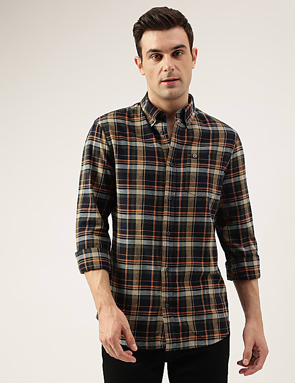 Regular Fit Pure Cotton Checks Button Down Collar Shirt
