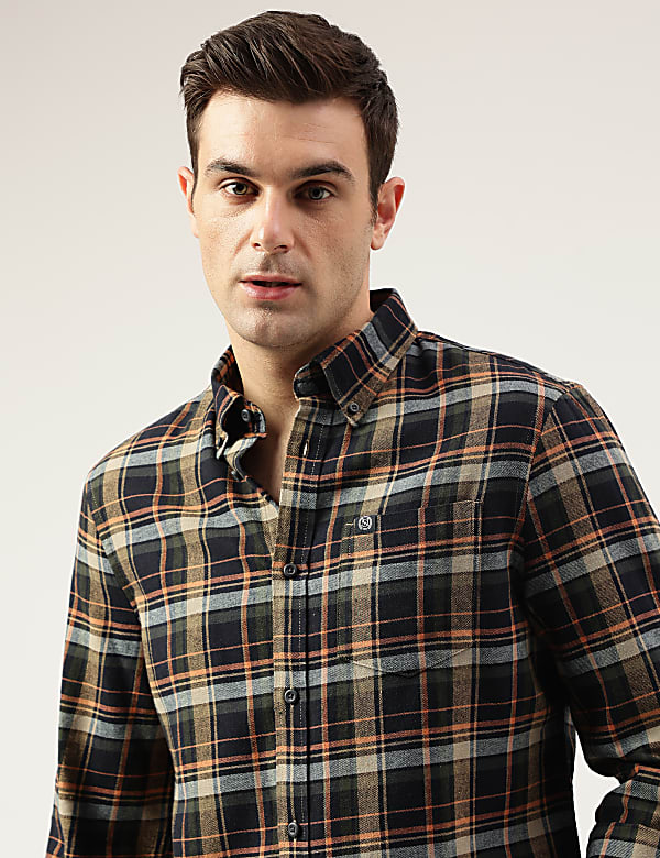 Regular Fit Pure Cotton Checks Button Down Collar Shirt