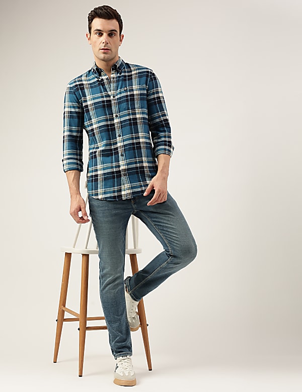 Regular Fit Pure Cotton Checks Button Down Collar Shirt