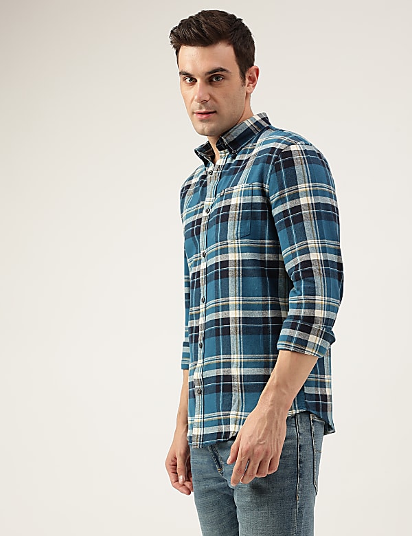 Regular Fit Pure Cotton Checks Button Down Collar Shirt