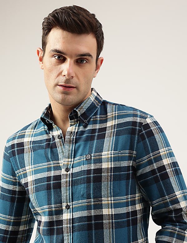Regular Fit Pure Cotton Checks Button Down Collar Shirt