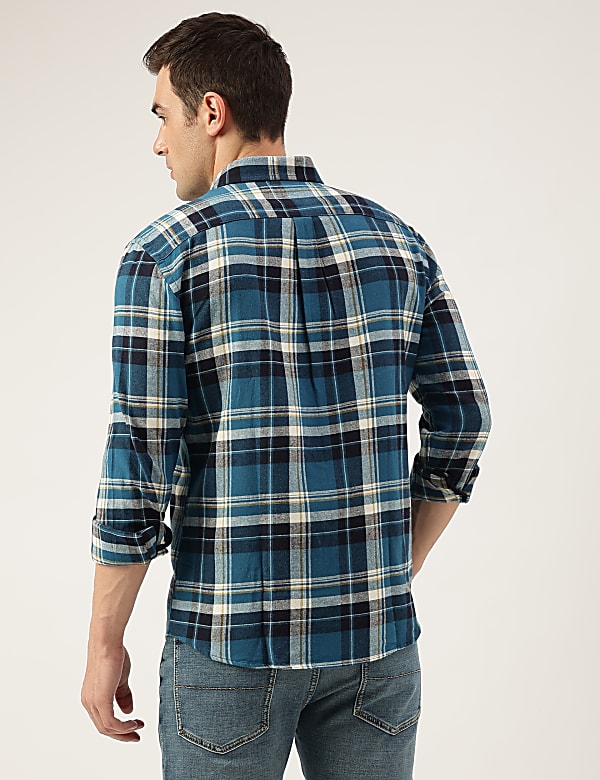 Regular Fit Pure Cotton Checks Button Down Collar Shirt
