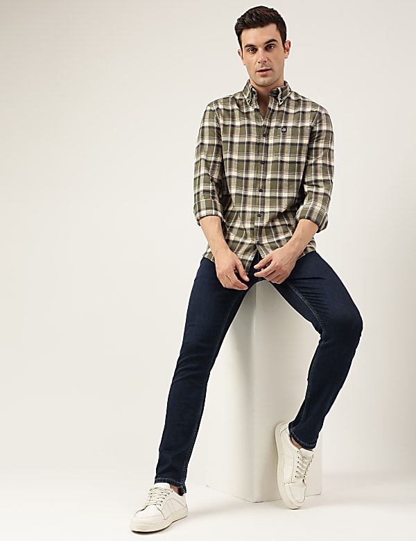 Regular Fit Pure Cotton Checks Button Down Collar Shirt