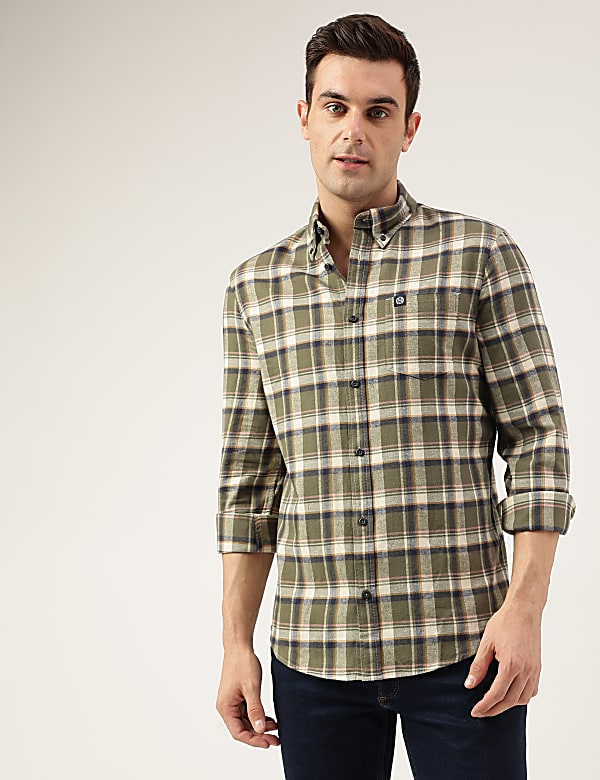 Regular Fit Pure Cotton Checks Button Down Collar Shirt