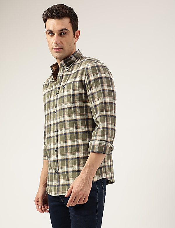 Regular Fit Pure Cotton Checks Button Down Collar Shirt