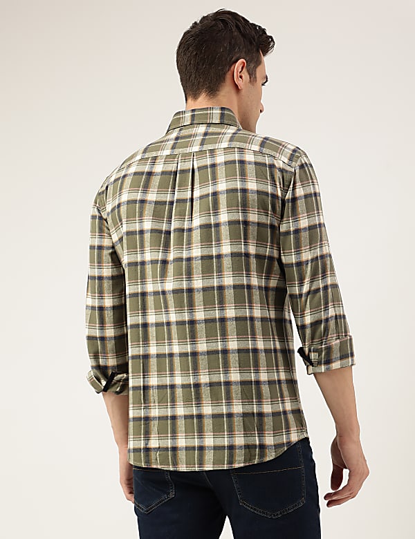 Regular Fit Pure Cotton Checks Button Down Collar Shirt