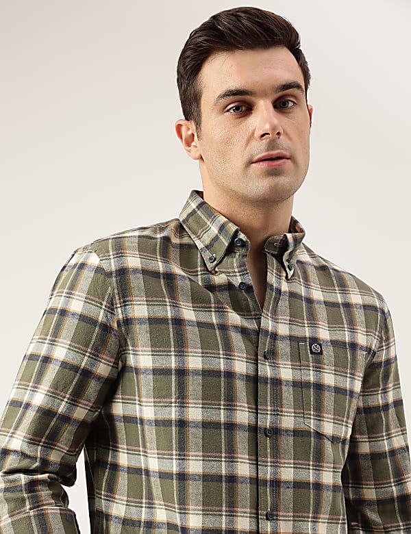 Regular Fit Pure Cotton Checks Button Down Collar Shirt