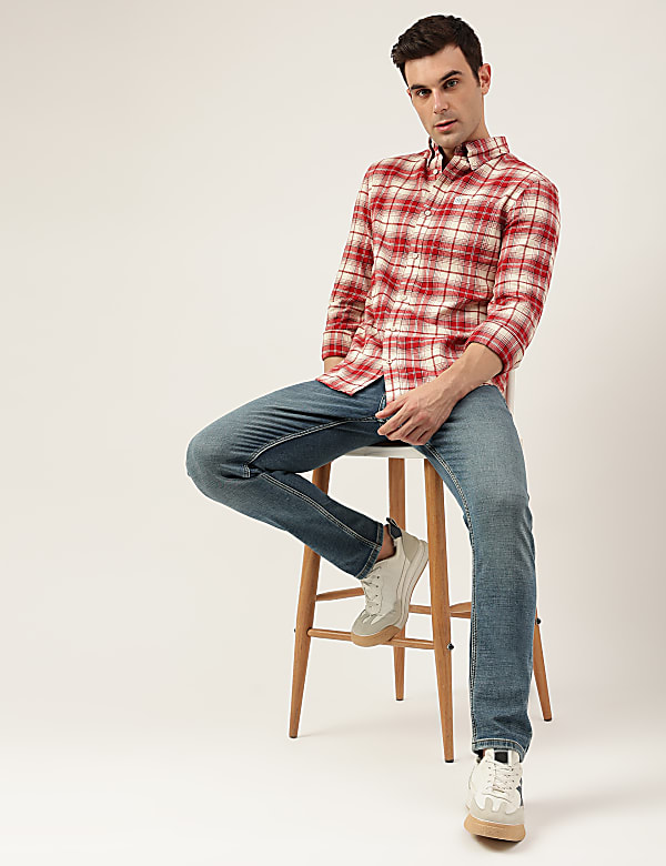 Regular Fit Pure Cotton Checks Button Down Collar Shirt