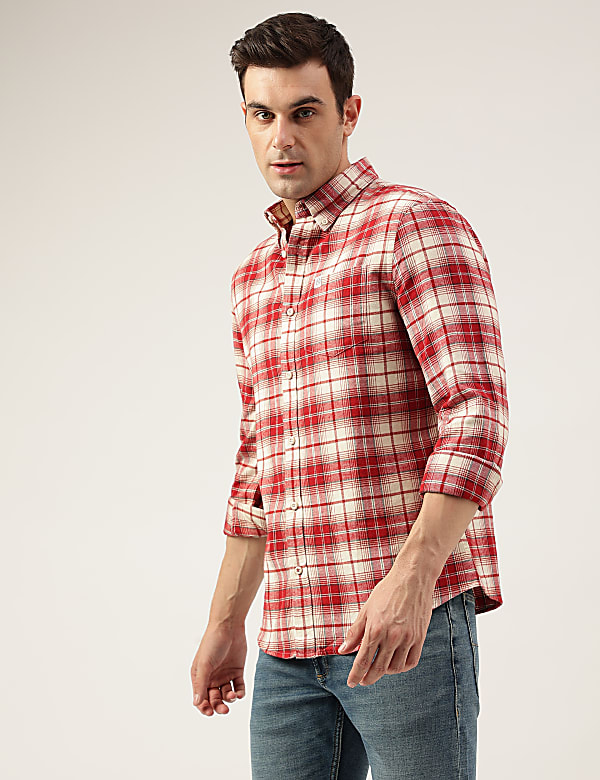 Regular Fit Pure Cotton Checks Button Down Collar Shirt