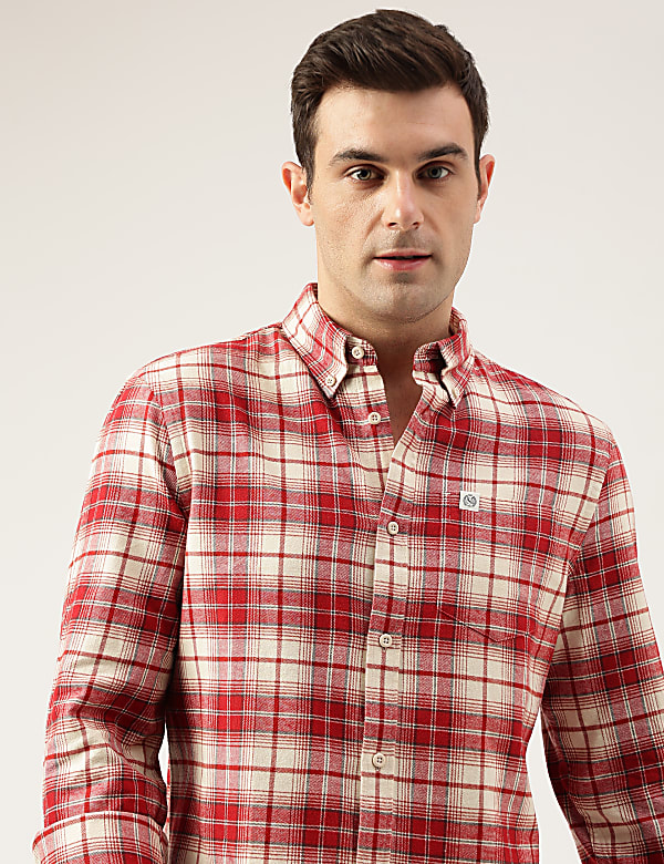 Regular Fit Pure Cotton Checks Button Down Collar Shirt