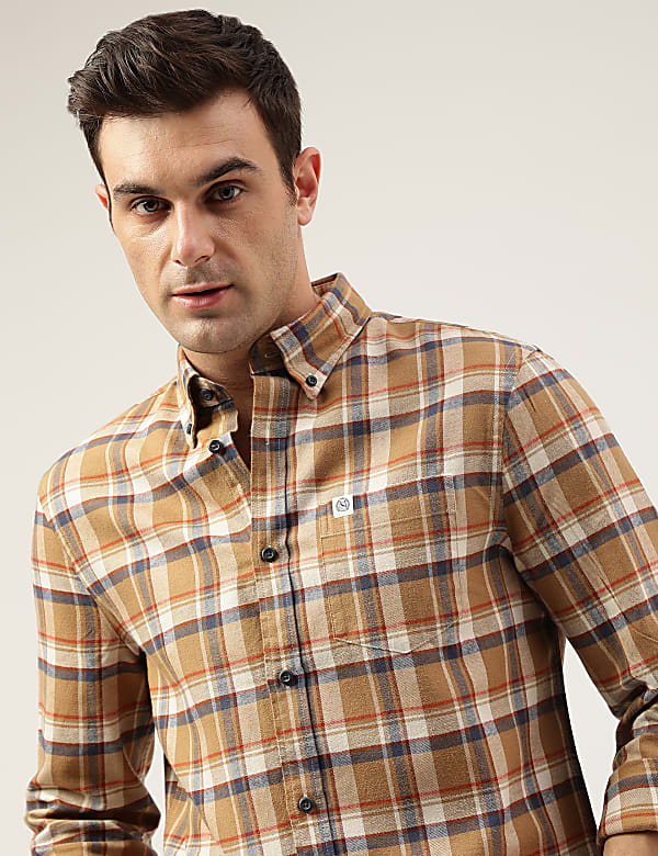 Regular Fit Pure Cotton Checks Button Down Collar Shirt