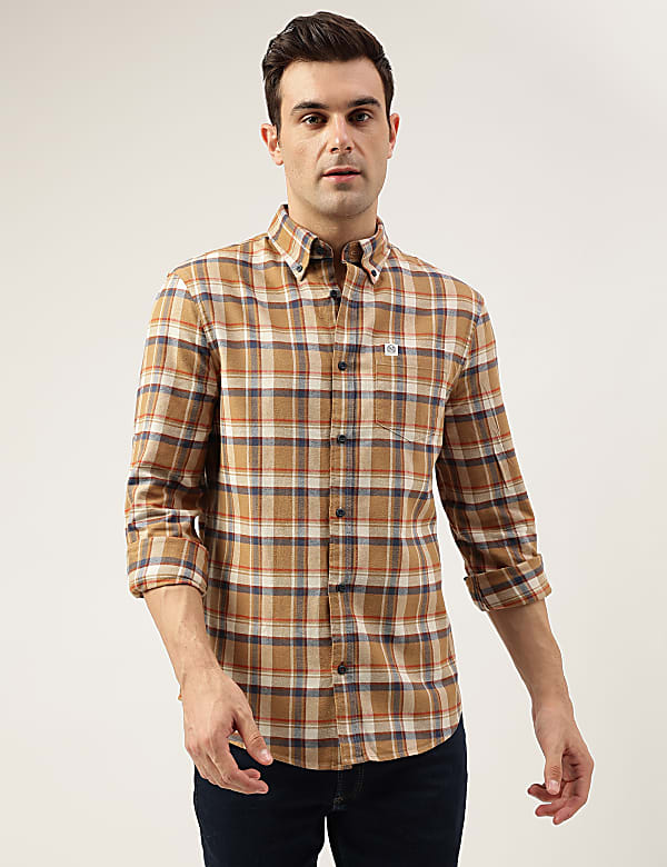 Regular Fit Pure Cotton Checks Button Down Collar Shirt