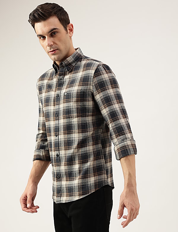 Regular Fit Pure Cotton Checks Button Down Collar Shirt