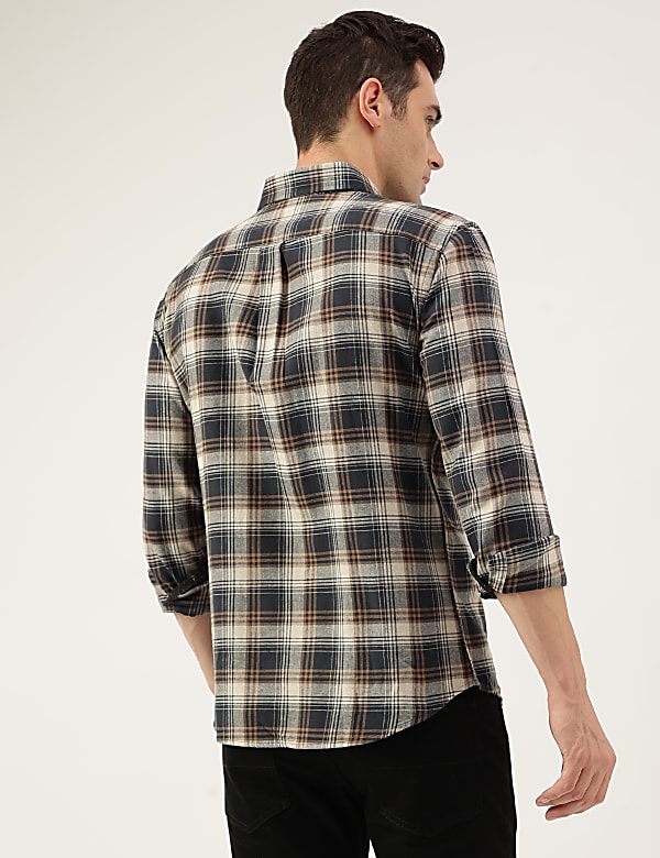 Regular Fit Pure Cotton Checks Button Down Collar Shirt