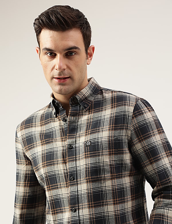 Regular Fit Pure Cotton Checks Button Down Collar Shirt