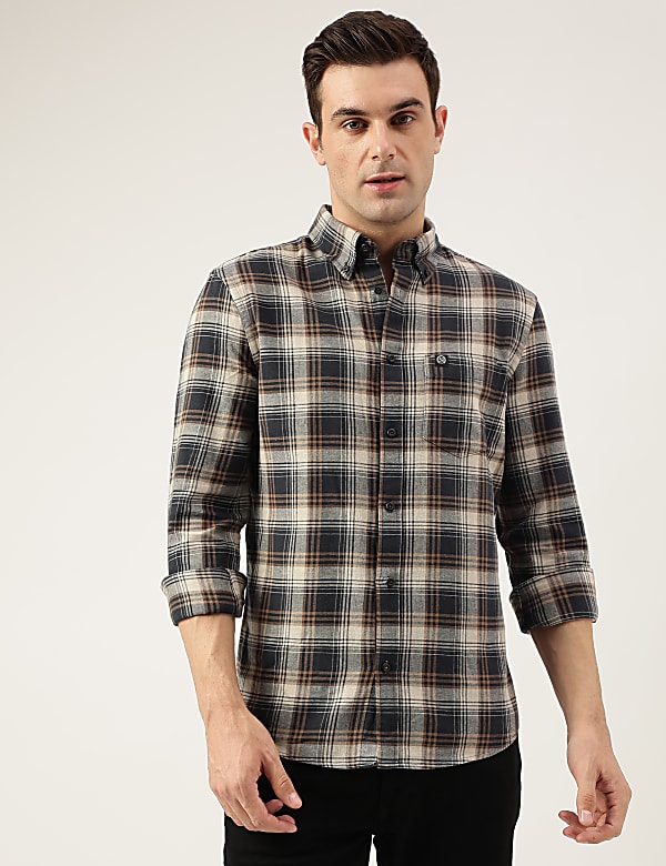 Regular Fit Pure Cotton Checks Button Down Collar Shirt