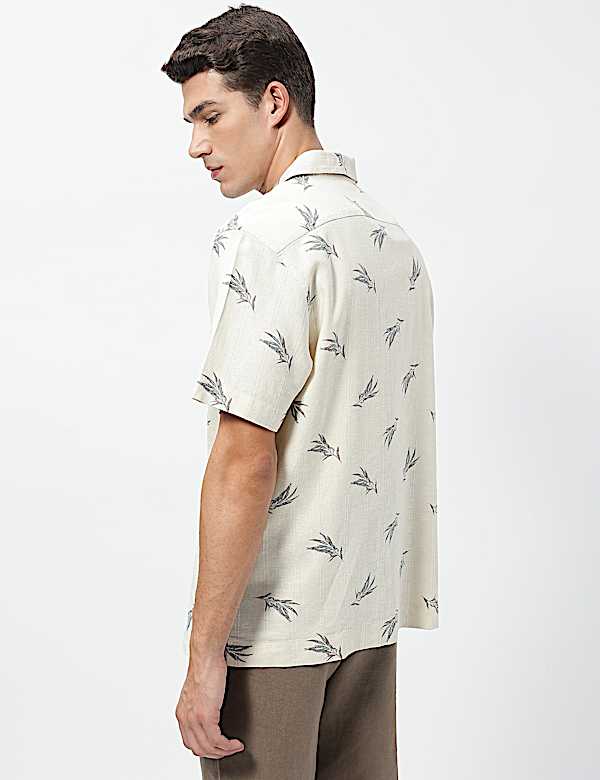 Linen Rich Printed Cuban Collar Shirt