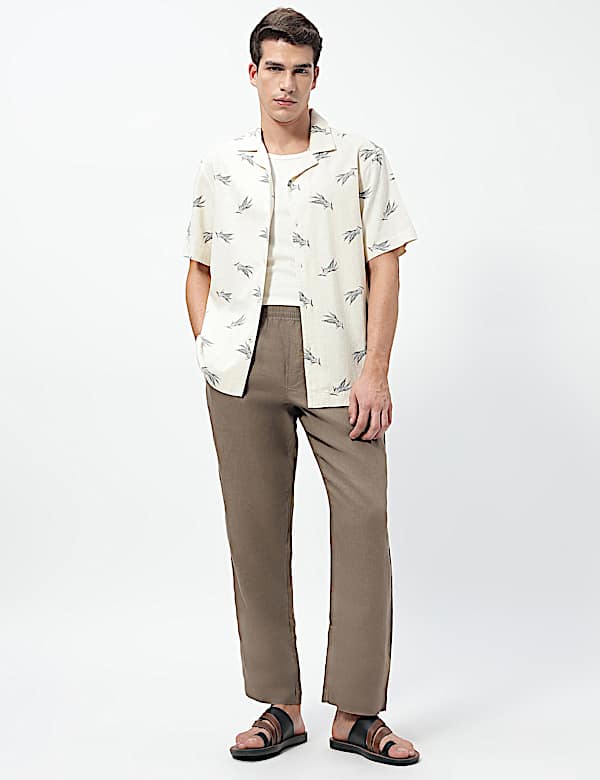 Linen Rich Printed Cuban Collar Shirt