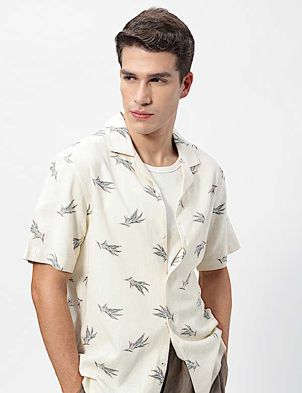 Linen Rich Printed Cuban Collar Shirt