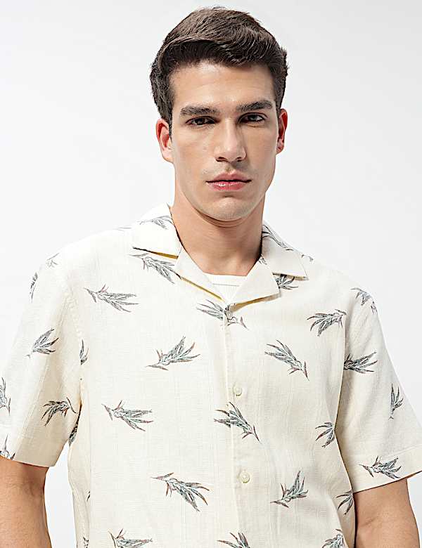 Linen Rich Printed Cuban Collar Shirt