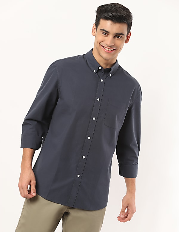 Pure Cotton Plain Botton Down Neck Shirt