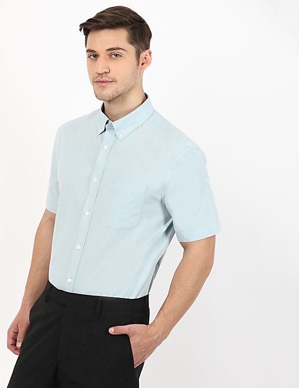 Pure Cotton Plain Button-Down Collar Shirt