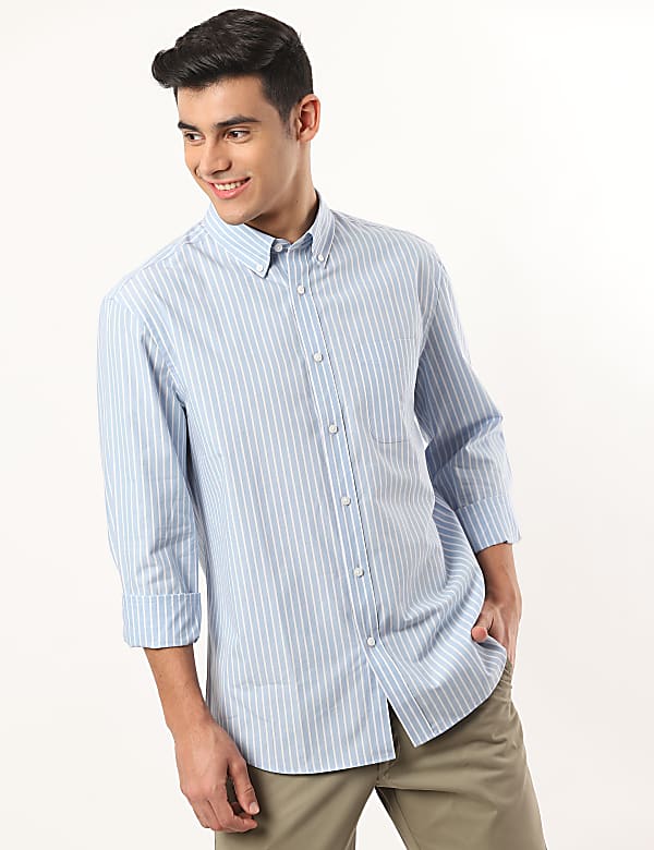 Pure Cotton Striped Botton Down Neck Shirt