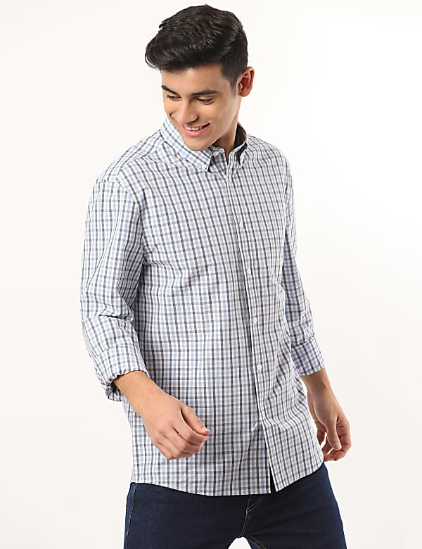 Pure Cotton Checked Botton Down Neck Shirt