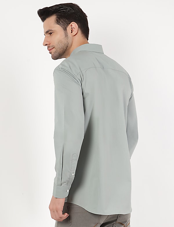 Pure Cotton Plain Button Down Collar Shirt