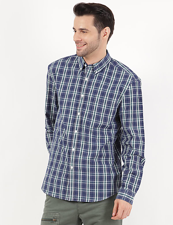 Cotton Checked Button Down Collar Shirt