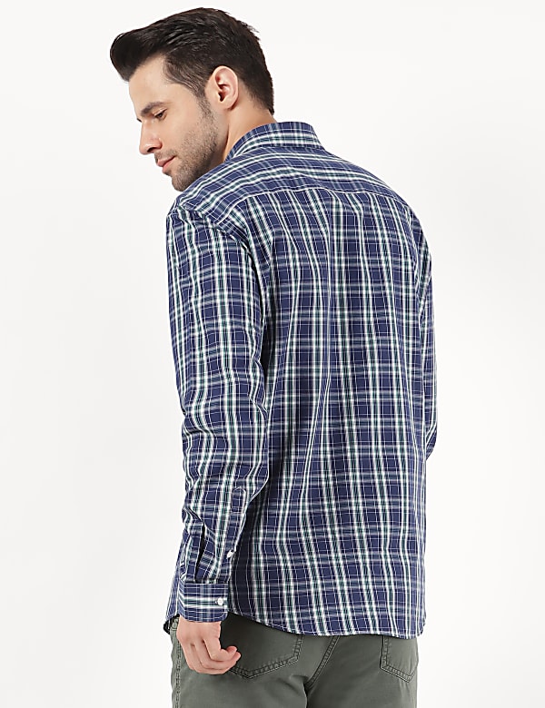 Cotton Checked Button Down Collar Shirt