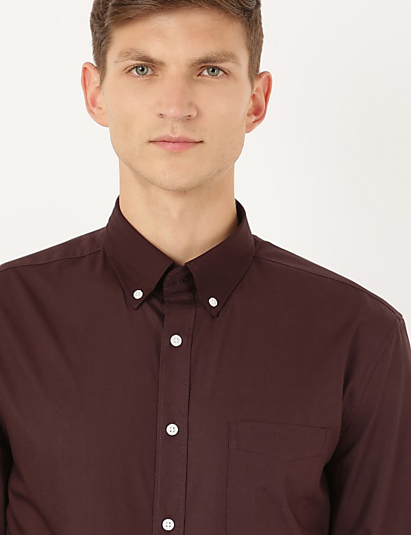 Pure Cotton Plain Button Down Collar Shirt