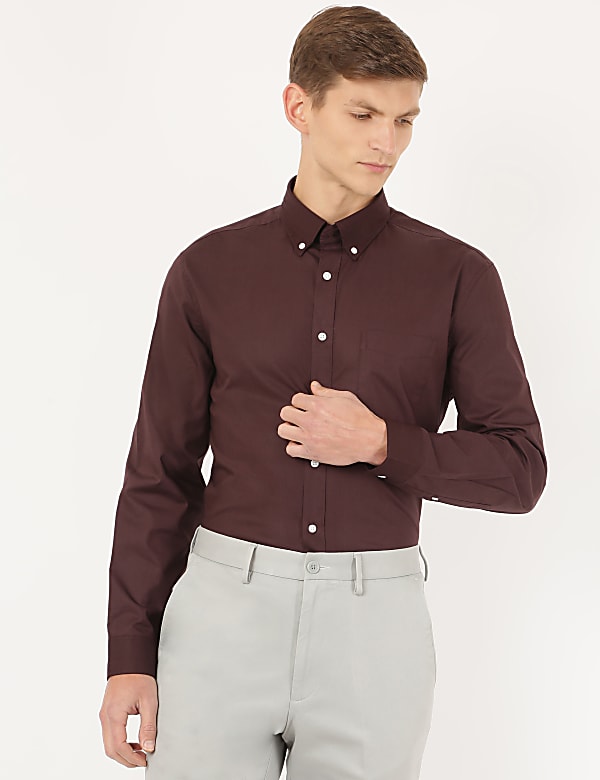 Pure Cotton Plain Button Down Collar Shirt
