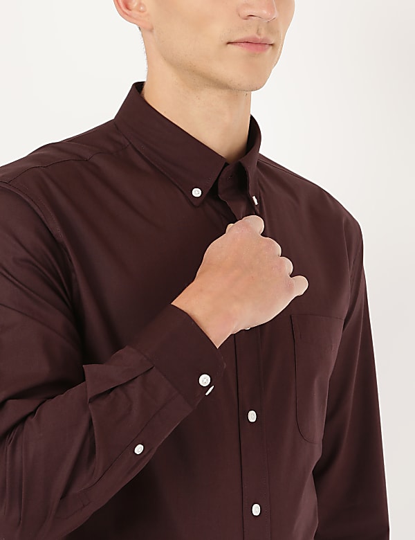 Pure Cotton Plain Button Down Collar Shirt