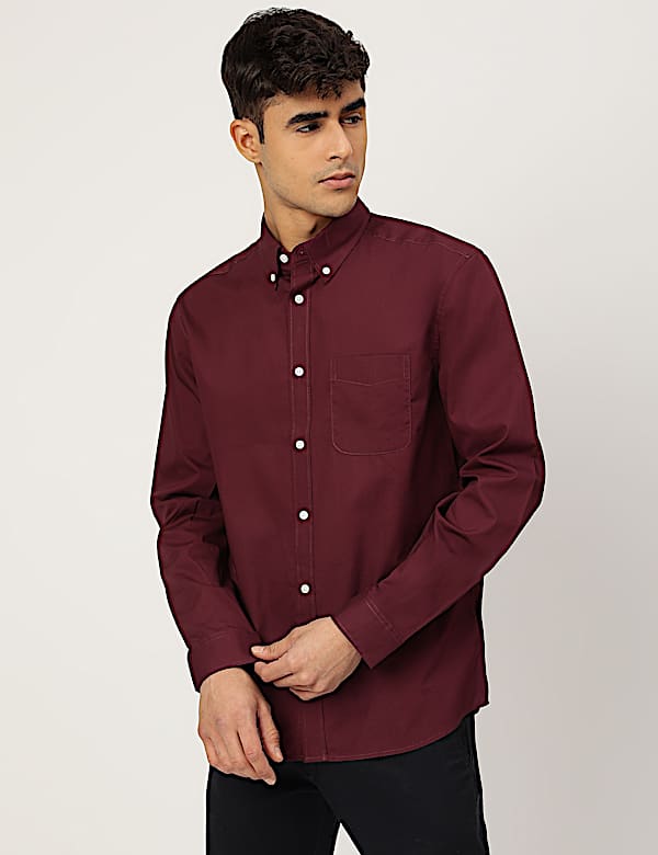 Pure Cotton Plain Collared Shirt