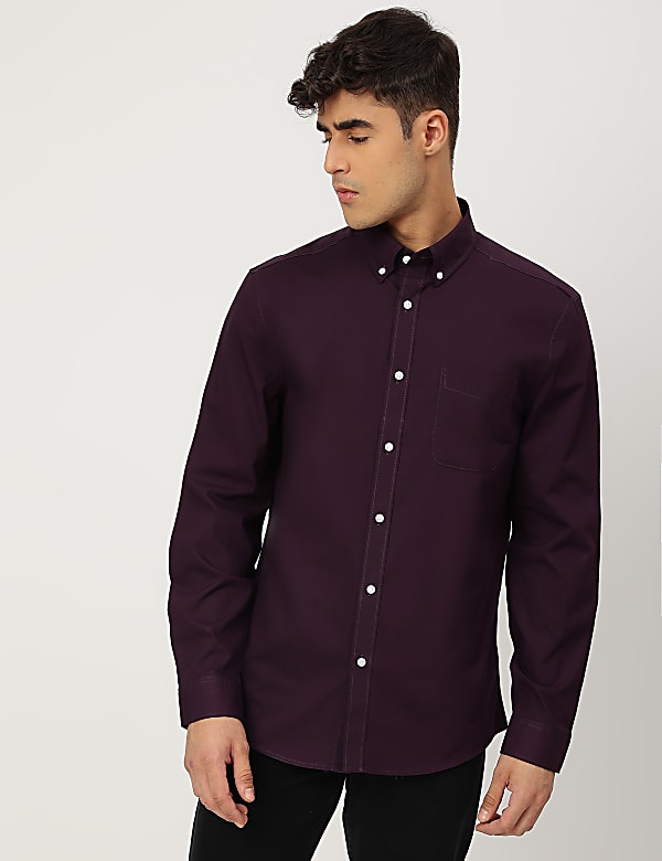Pure Cotton Plain Collared Shirt