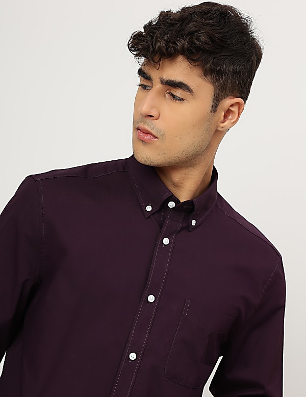 Pure Cotton Plain Collared Shirt