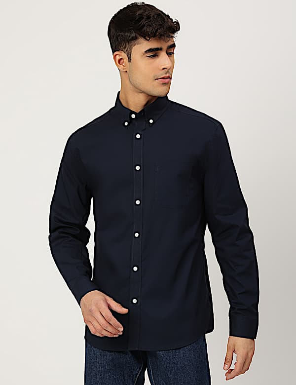 Pure Cotton Plain Collared Shirt