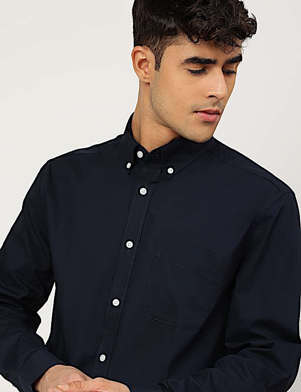 Pure Cotton Plain Collared Shirt