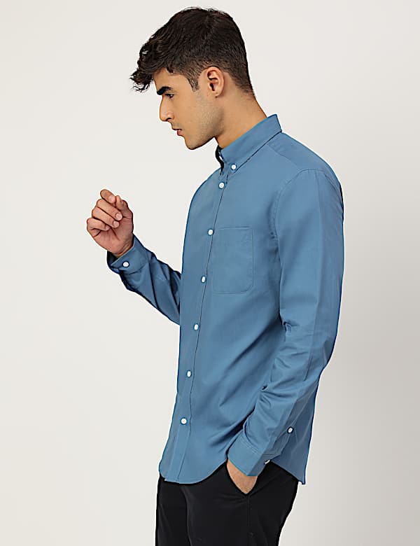 Pure Cotton Plain Collared Shirt