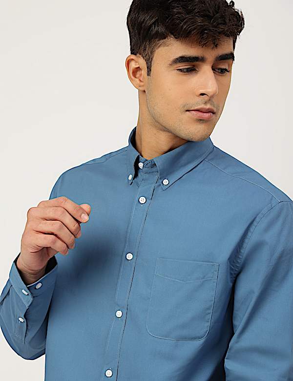 Pure Cotton Plain Collared Shirt