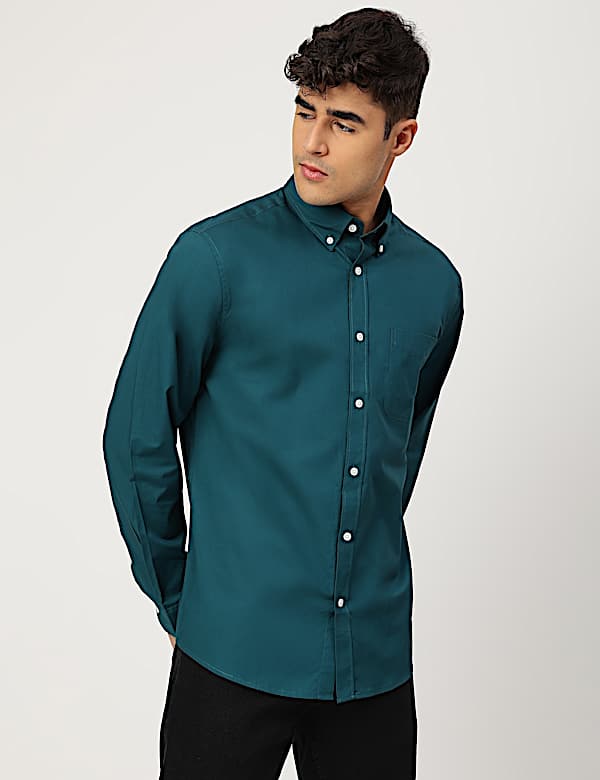Pure Cotton Plain Collared Shirt