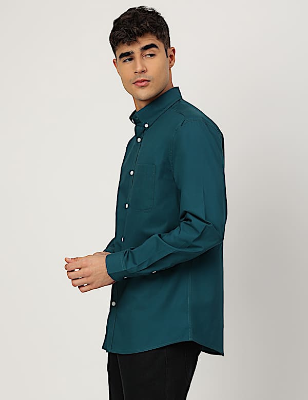 Pure Cotton Plain Collared Shirt