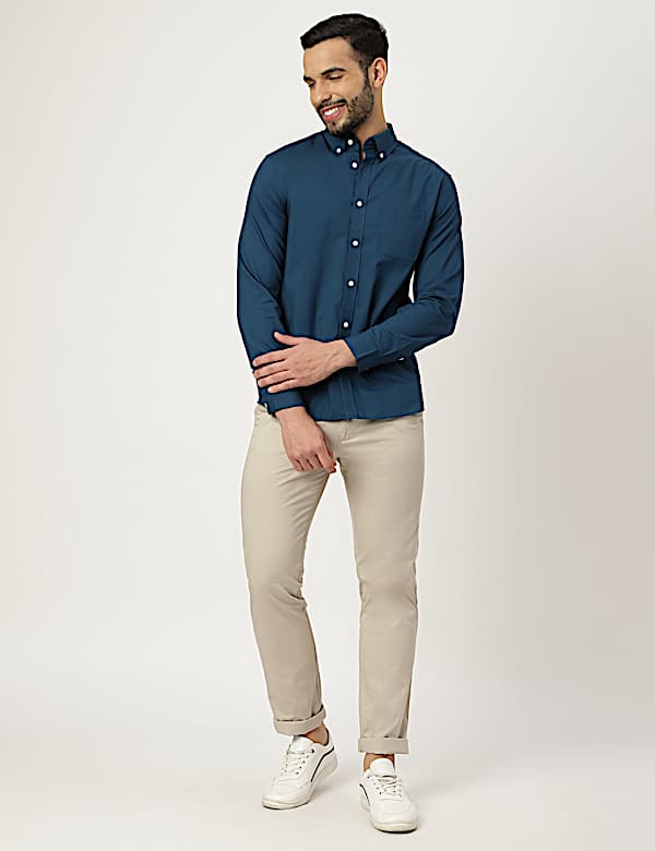 Pure Cotton Plain Collared Shirt