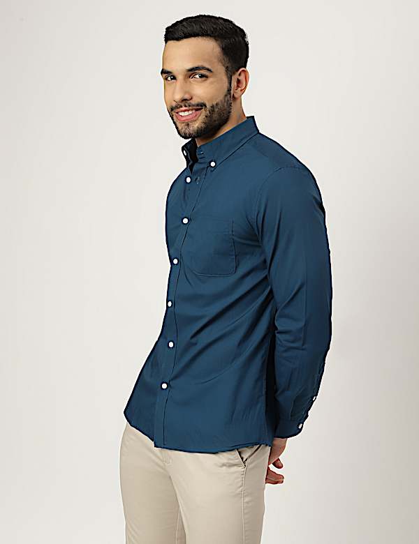 Pure Cotton Plain Collared Shirt