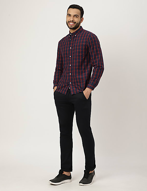 Pure Cotton Check Collared Shirt